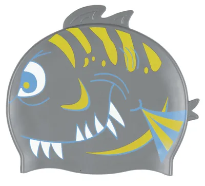 Produktbild von BECO Kinder Badekappe Badehaube Sporthaube Schwimmhaube Silikon "Hai" silber/grau