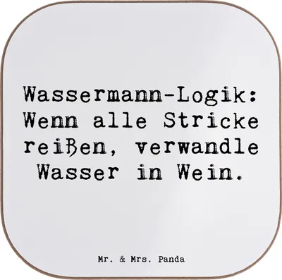 Produktbild von Mr. & Mrs. Panda Untersetzer für Gläser Spruch Wassermann Logik - Weiß - Geschenk, Tierkreiszeichen, Improvisation, Horoskop, Holzuntersetzer, Einfallsreichtum, Glas