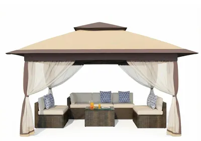 Image de Tente de jardin - Tente pliante 3 x 3 m - Imperméable - 4 parois latérales amovibles en moustiquaire - Réglable - Pour 5 à 8 personnes - Kaki