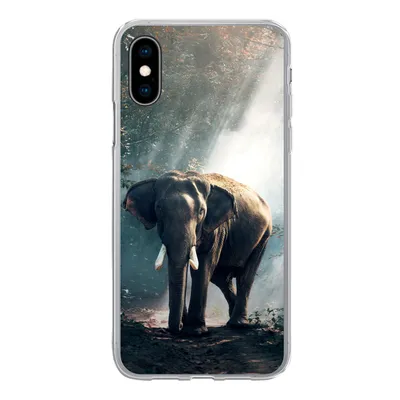 Produktbild von MuchoWow® Handyhülle Schutzhülle Hülle für iPhone X Elefant - Tiere - Licht - Wald - Natur - Wildtiere Silikon Softcase Handy Hülle - Handyhülle