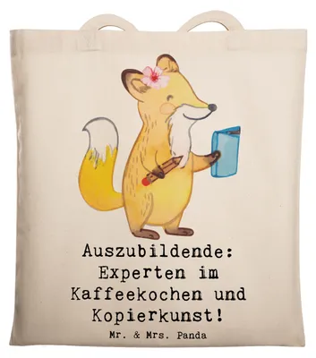 Produktbild von Mr. & Mrs. Panda Schultasche Auszubildende Kaffeekünstler - Transparent - Geschenk, Ausbildungsverlauf, witziger Spruch, Berufsliebe, Tote Bag, Beruf, Laptoptasche, Azubi