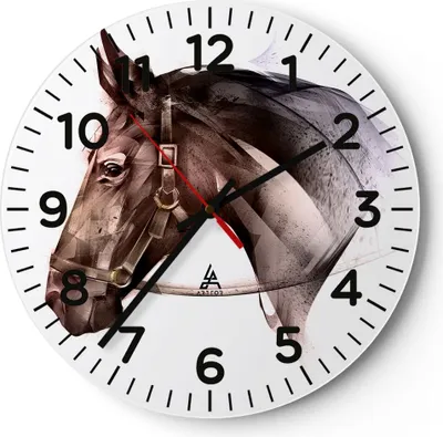 Produktbild von Wanduhr - Rund - Glasuhr - Pferd Abstraktion - 30x30cm - Schleichendes Uhrwerk - Lautlos - zum Aufhängen bereit - Dekoration Modern - Wanddekoration aus Glas - C4AR30x30-4106
