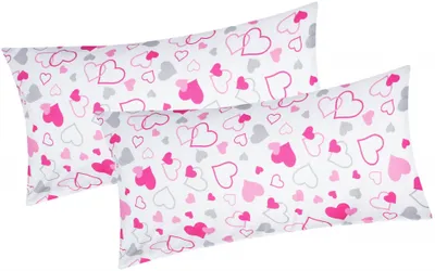 Produktbild von Baumwoll Renforcé Kissenbezug - 2er Set in 40x80cm - Kleine und große Herzen - Kopfkissen-Bezug, Kissenhülle, Dekokissenbezug aus 100% Baumwolle (KY-550/1-40x80)