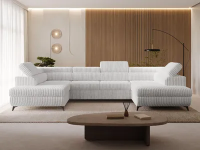 Produktbild von GrainGold Ecksofa U-Form Argon - Ecksofa mit Schlaffunktion, Bettkasten - Moderne Ecksofa, Wohnzimmer Sofa - Eckcouch mit Cord -Stoff - Grau (Tilia 86)