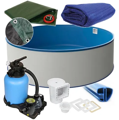 Produktbild von Rund Pool Ø 420 x 120 cm I ALL IN ONE SET I Poolfolie blau 0,6 mm I Zubehör I BASIC Handlauf