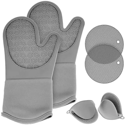Imagen del producto de Juego de guantes de horno de silicona, resistentes al calor, de 6 piezas, color gris, para la cocina