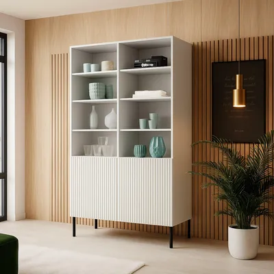 Immagine prodotto di Dmora Libreria Estarreja 42x100x176.5h cm Bianco, 10 Ripiani 2 Ante