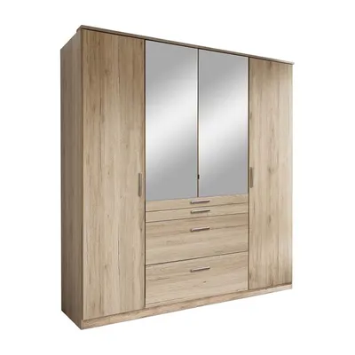 Produktbild von Kleiderschrank mit 4 Türen, davon 1 Spiegel, 4 Schubladen - L180 cm