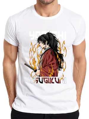 Immagine prodotto di Maglietta da uomo Samurai Katana Anime Flame Warrior Ponytail Gift, Bianco, S