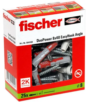 Zdjęcie produktu dla fischer 564169 fischer EasyHook Angle - DuoPower 8x40 2K 564169 Dübel mit Schrauben, 25 St.