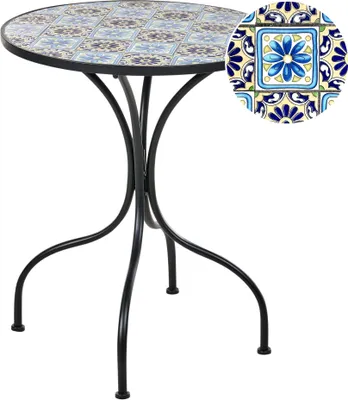 Produktbild von BELIANI Bistrotisch für den Garten Blau Metall Eisengestell ø 60 cm Mosaikmuster Tischplatte Vintage-Stil Outdoor