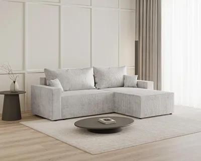 Produktbild von Ecksofa 250 cm Lugo mit Bettkasten - Rechts, Eckcouch, Schlafsofa - Cordstoff Hellgrau (LincolnD 84)