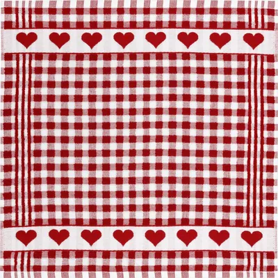 Produktbild von KRACHT  - Küchenhandtuch / Frottee -  Herzen /Karos , rot - weiß, 50x50cm