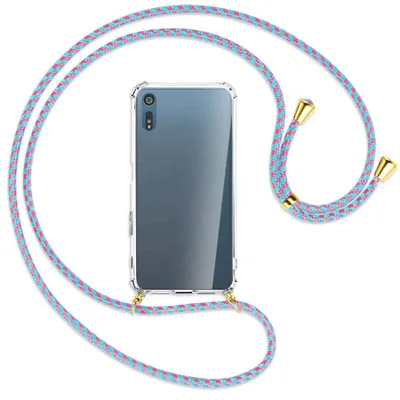 Produktbild von Handykette Backcover-Schutzhülle mit Band (Metall goldfarben) für Sony Xperia XZ, XZs - pink/mint