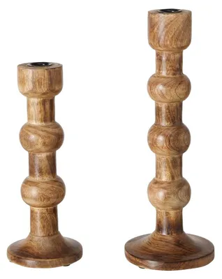Produktbild von Kerzenhalter geschnitzt aus Holz BUBBLES, 2er-Set