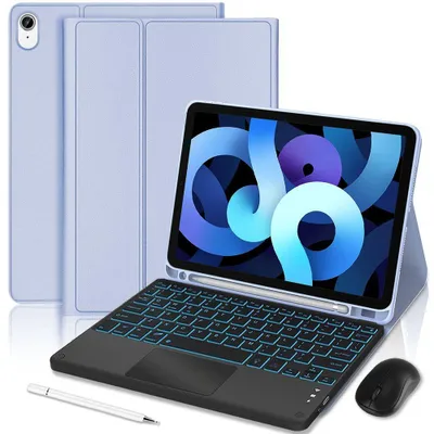 Image de Coque Clavier pour iPad Air 11" (M4/M3/M2) / iPad Air 4/5 10,9" CuirPolyuréthaneLavande avec Clavier Rétroéclairé + Souris + Stylet
