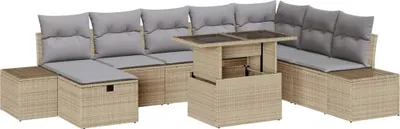Image de Ensemble de canapé de jardin 9 pcs Beige polyrotin