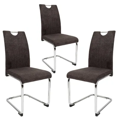 Produktbild von Moderne Esszimmerstühle mit Stoffbezug - gepolsterte Esstischstühle Freischwinger mit robustem Chrom Gestell,Menge:3 St.;Farbe:Braun-Grau
