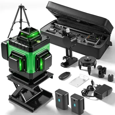 Image de Laser lignes croisées vert 16 lignes 4 x 360° Niveau à bulle laser Autonivelant pour la construction et l'alignement,2 batteries,support magnétique