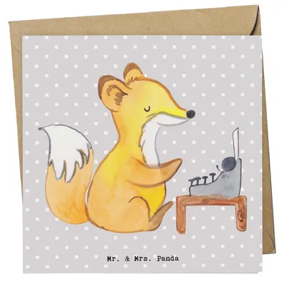 Produktbild von Mr. & Mrs. Panda Glückwunschkarte Autor Herz - Grau Pastell - Geschenk, Grußkarte, Klappkarte, Schriftsteller, Fuchs, anlasskarte, Blogger, doppelkarte, faltkarte, Verlag