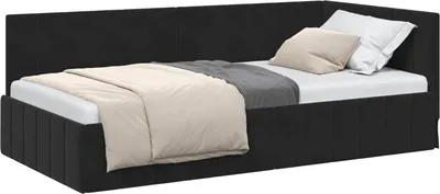 Zdjęcie produktu dla vidaXL Narożna rama łóżka z zagłówkiem czarna 90 cm x 200 cm aksamitna