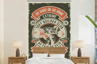 Produktbild von MuchoWow® Fototapete für Wohnzimmer oder Schlafzimmer Wandtapete Vinyl Motivtapete Mancave - Gewichte - Sport - Bodybuilding - Retro - 225x350 cm - Schlafzimmer tapete