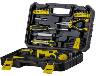 Image de Kit d'outils WMC Tools, 47 pièces, coffret d'outils avec visseuse sans fil et jeu d'embouts, outils de bricolage