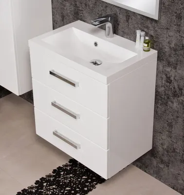 Produktbild von Quentis Badmöbelset GENUA, Breite 60 cm, weiß glänzend, 3 Schubladen, Waschbeckenunterschrank montiert