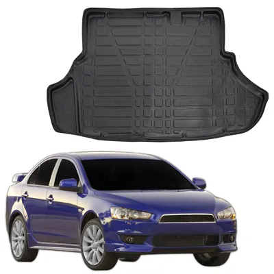 Produktbild von SCOUTT | Kofferraumwanne Laderaumwanne Kompatibel mit Mitsubishi Lancer Sedan 2007-2017, mit Hoher Rand, Kofferraum-Schutzmatte, Geriffelt, Aufrollbar, Schwarz