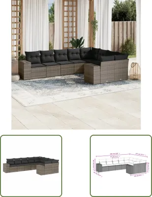 Produktbild von The Living Store 9-tlg. Garten-Sofagarnitur mit Kissen Grau Poly Rattan