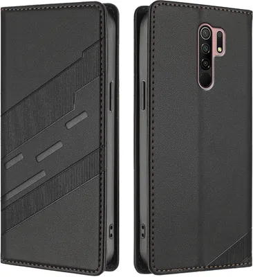Image de Etui pour Xiaomi Redmi 9, étui portefeuille en cuirPolyuréthaneavec fente pour cartes et fonction stand Schwarz