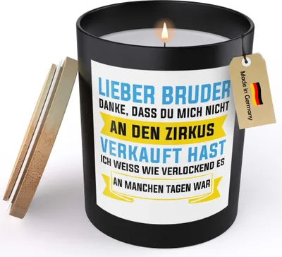 Produktbild von 22Feels Bruder Geschenk Spruchkerze "Danke Dass Du Mich Nicht" Sojawachs Kerze im Glas Männer Geschwister Geburtstag Weihnachten Handgemacht mit Spruch Duft Deko Vegan Nachhaltig - ZITRUS