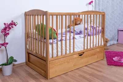 Produktbild von Gitterbett / Kinderbett Kiefer massiv Vollholz Erlefarben 102, inkl. Lattenrost, inkl. Schublade, 60 x 120 cm (B x L)