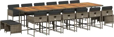 Produktbild von vidaXL 17-tlg. Garten-Essgruppe mit Kissen Grau Poly Rattan