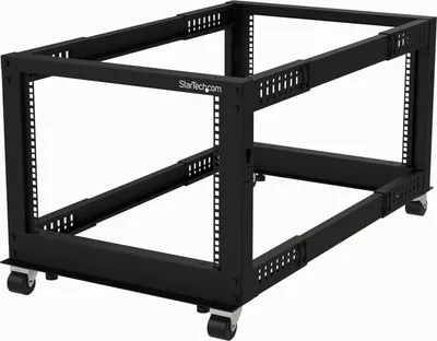 Produktbild von StarTech.com 8HE 4-Pfosten Server Rack, 19 Zoll Open Frame Serverrack, 101cm Montagetiefe, 544kg Traglast, mobil oder Bodenmontage, Freistehendes Gestell, 8U, 544 kg, Verbessertes Kabelmanagement, Lenkrollen, 22,5 kg