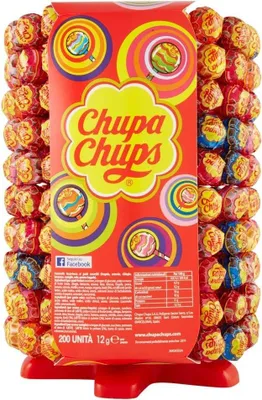 Produktbild von Chupa Chups Lollipop Wheel, verschiedene Lutschergeschmacksrichtungen, 200 einteilige Lutscher, verschiedene Geschmacksrichtungen + Italian Gourmet polpa 400g