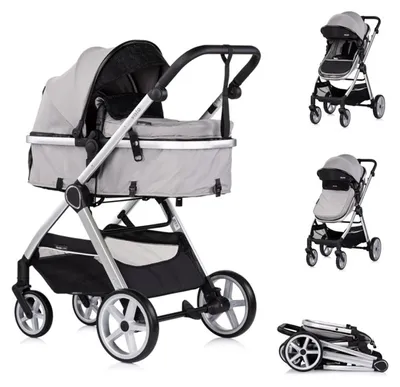Image de Chipolino Poussette combinée 2 en 1 Vista Sac à langer, couvre-pieds, panier, ceinture gris
