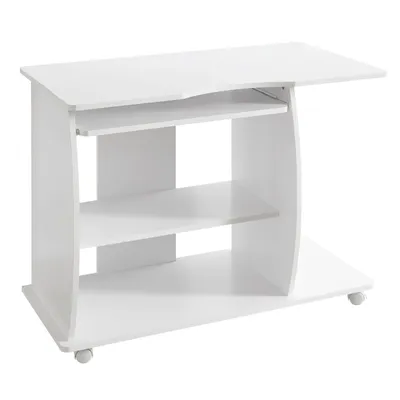 Produktbild von Computertisch GRASSE rollbar Weiß 90 x 71 x 50 cm mit Tastaturauszug, Laptop Tisch auf feststellbaren Rollen, PC-Tisch mit Drucker-Ablage platzsparend, Schreibtisch für kleine Räume