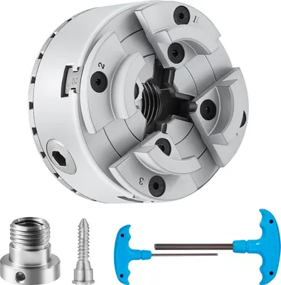 Obrázok produktu pre VEVOR KP96 sústružnícke skľučovadlo 4-čeľusťové φ96mm čeľusťové skľučovadlo z materiálu 45# rozsah upínania 32-70mm vnútorný závit skľučovadla M33 x 3,5 TPI presnosť nastavenia sústruhu ≤0,3mm sústružnícke skľučovadlo