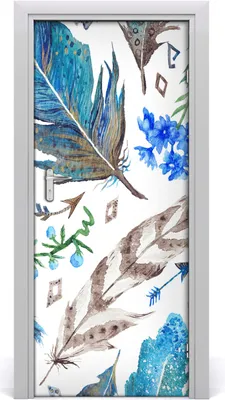Produktbild von Tulup Türaufkleber 85x205 cm Dekorative Aufkleber Selbstklebend Wasserdichte Tapete Abnehmbar Schlafzimmer Wohnzimmer Wohnkultur - Federn und Blumen