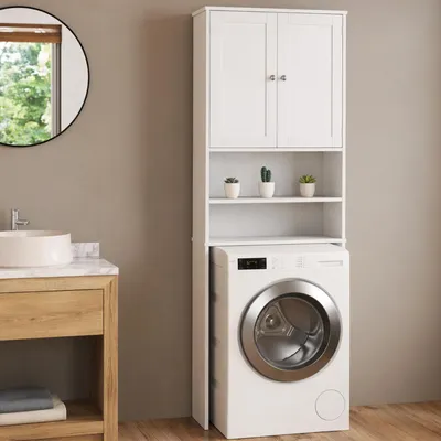 Produktbild von FCH Waschmaschinenschrank, Toilettenschrank mit 2 Türen, 2 Verstellbarer Ablage, für Waschmaschine und WC, 64.6 x 26 x 190cm, Weiß