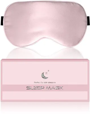 Imagen del producto de Mascarilla de seda rosa para dormir, de 22 mm, que bloquea la luz y es ajustable
