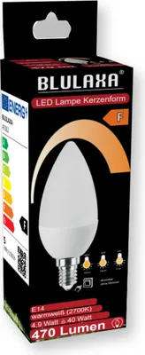 Obrázok produktu pre BLULAXA LED-SMD-Lampe, C35, E14, EEK: F, 4,9W, 470lm, 2700K