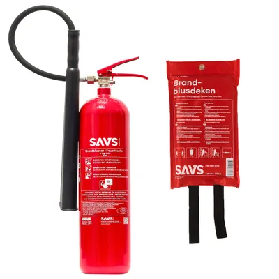 Produktbild von SAVS® Feuerlöscherset - CO2 Feuerlöscher - Feuerlöscher CO2 5 kg & Löschdecke 120 x 180 cm