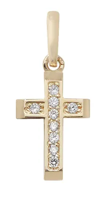Produktbild von Klassischer 9 Karat (375) Gold kreuz Damen - Anhänger mit Zirkonia - 17mm*8mm; TRS10724