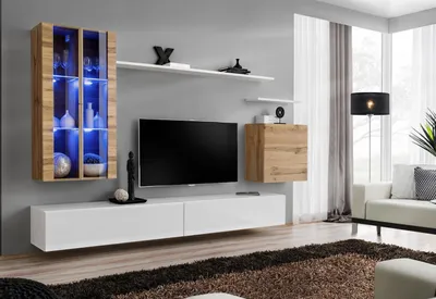 Produktbild von Weiß Neu Wohnwand TV-Ständer Wandschrank Holzmöbel Stil Luxus Modern