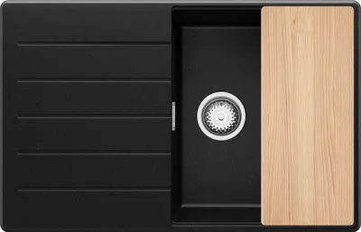 Produktbild von PRIMAGRAN Spülbecken Schwarz Metallic 78x50cm, Granitspüle 1 Becken + Ablauf-Set + Schneidebrett, Küchenspüle ab 50er Unterschrank - Kopenhagen