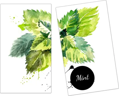 Produktbild von Spritzschutz Herdabdeckplatte Schneidebrett aus Glas Küchenkräuter Illustration 2-Teilig (60x52cm)