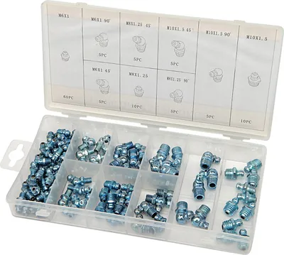 Immagine prodotto di Set di ingrassatori grasso raccordo assortimento M6 M8 M10, in dritto e angolato 45° 90°, kit ingrassatori per manutenzione meccanica, 110 pezzi