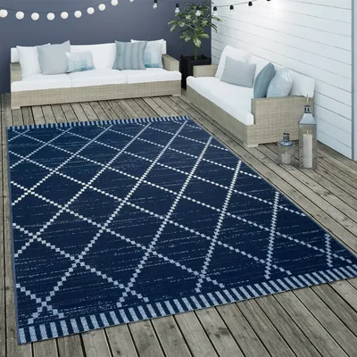 Immagine prodotto di Tappeto in tessuto piatto per interni ed esterni, stile etnico geometrico, design scandinavo, blu e bianco, dimensioni 80x150 cm